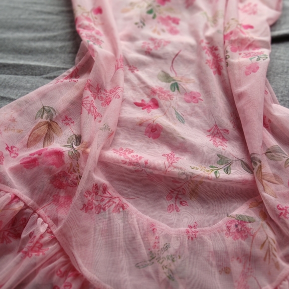 Pink Sheer Chemise with Ruffled Hem - Picture 4 of 4